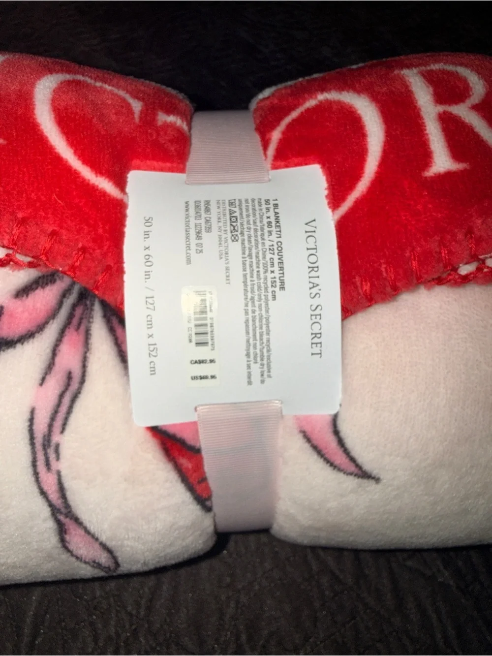 Victoria's Secret Pink and Red Bow Sherpa Throw